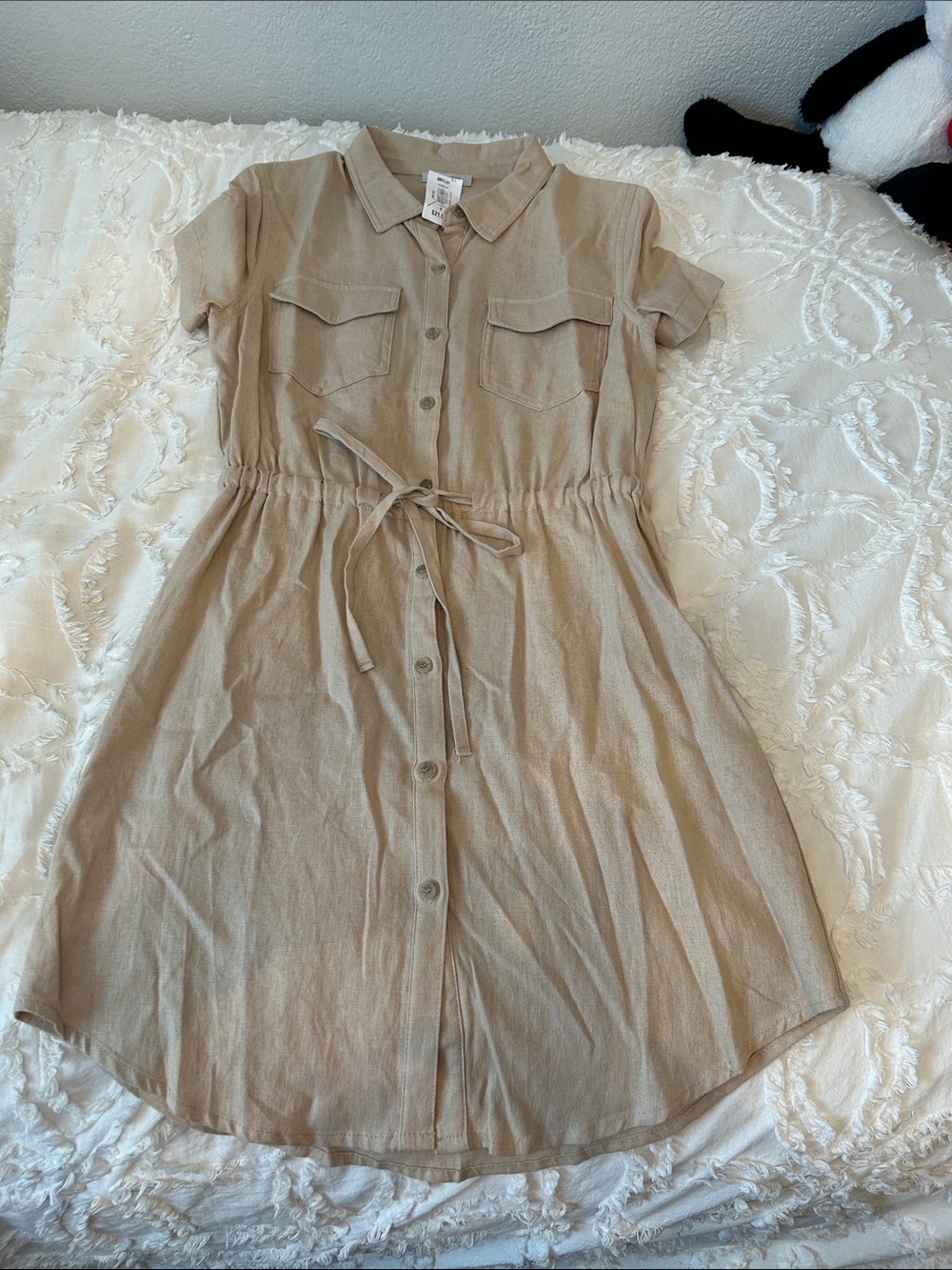 Love Tree Beige Button-Front Shirt Dress